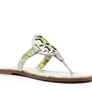 Tori Burch women's Miller Blue Wallpaper Floral Leather Sandals size 9 NWT